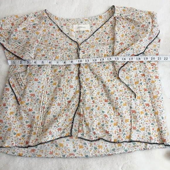 The GREAT Whip Stitch Flounce Top Shirt Ivory Floral Boho Women’s S - Picture 10 of 13